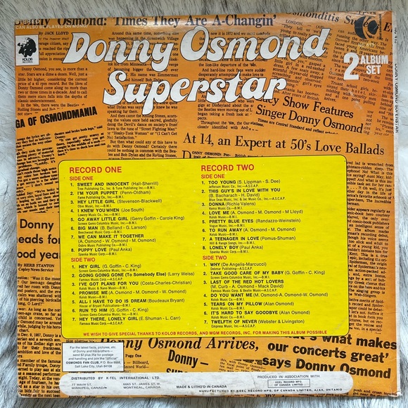 Vintage Vinyl LP - Donny Osmond - Superstar - 2 Record Set - No Poster - Picture 2 of 9